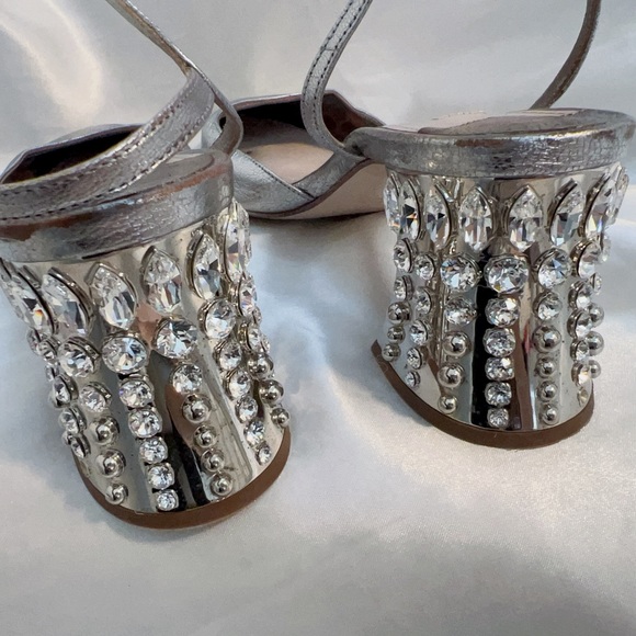 Miu Miu Silver Crystal Embellishments Slingback Pumps - Picture 6 of 9